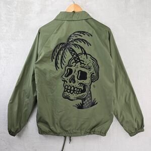 Sketchy Tank Coach Windbreaker Jacket Mens Small Green Lurking Class Skull Tree